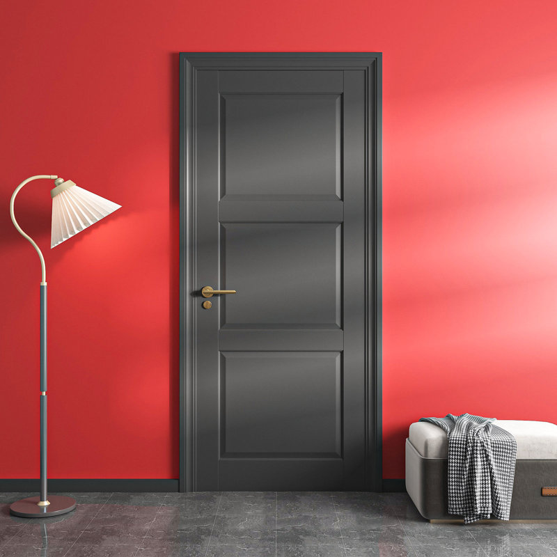 Interior Slab Door 3-Panel Solid Core Black Primed Shaker Standard Door For Bedroom ＆ Living Room 24" x 80", 24" x 80"