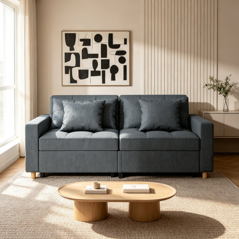 2 Seater Linen Sofa Bed, Dark Grey