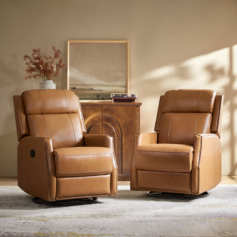 Bronaich Genuine Leather Manual Swivel Recliner (set of 2), Camel