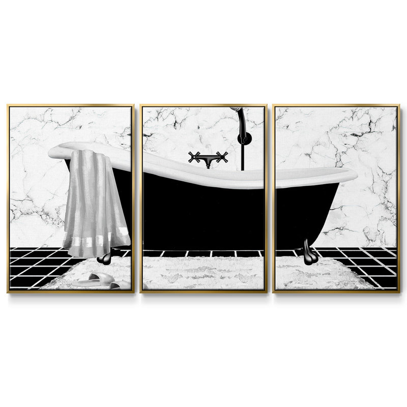 Modern Bath I - 3 pièces, reproduction encadrée sur toile, Or, H 40 po x l 78 po x P 2 po