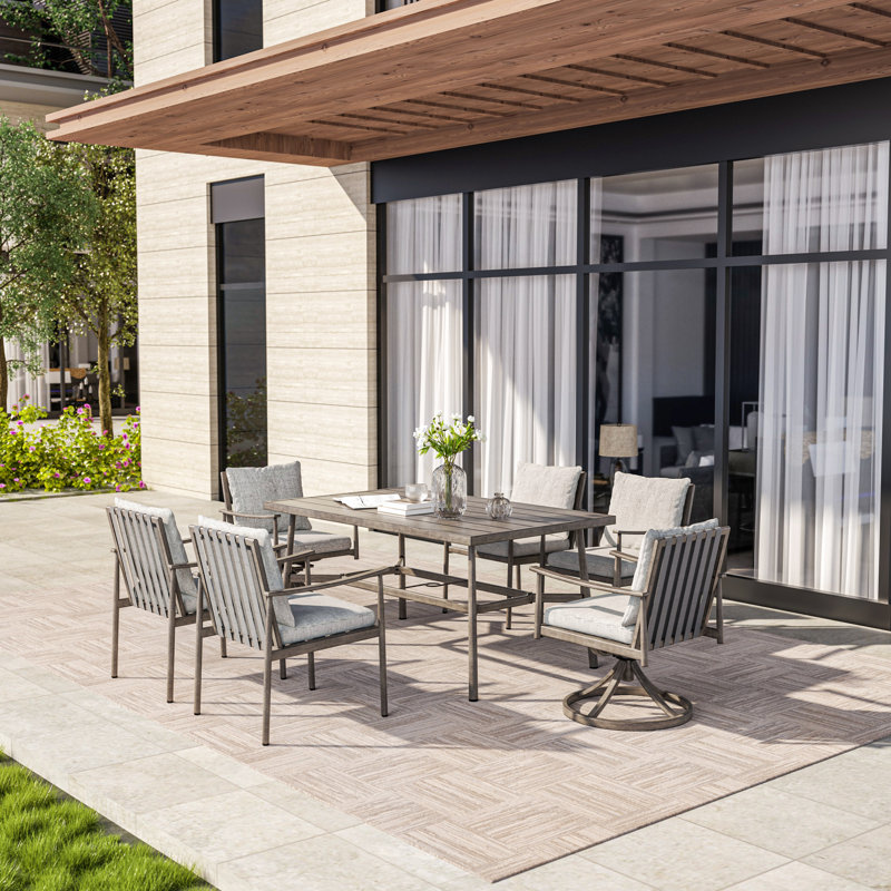 Mariene 7-Piece Rectangular Outdoor Dining Set with Cushions , Gray, Beige