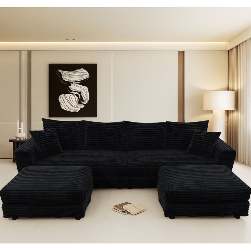 Canapé modulaire moderne en velours côtelé 4 places avec 2 repose-pieds, Gris, H 35,35 po x l 102,42 po x P 66,94 po