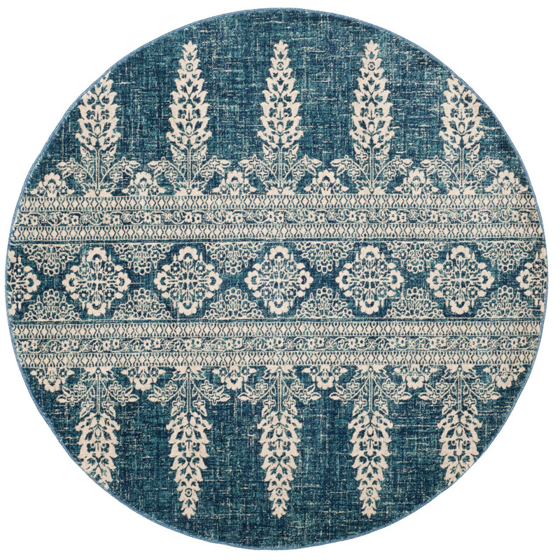 Tapis floral royal / ivoire Annette, Rond 6 pi 7 po