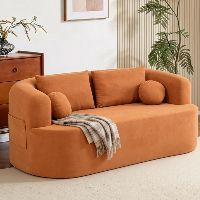 Canapé compact en chenille moderne, canapés de salon orange sans assemblage