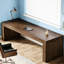 Bureau d'ordinateur de 79 pouces (200,7 cm), design minimaliste, couleur noyer brun, double espace de travail, panneau E0, pieds réglables élégants, grand plateau pour une stabilité optimale.