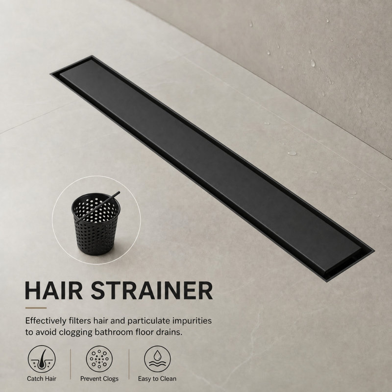 FlowCore 24" Matte Black linear grid drain, Matte Black