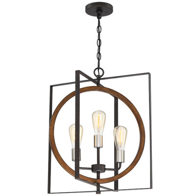 Lustre 3 lumières rustique bronze / tons de bois
