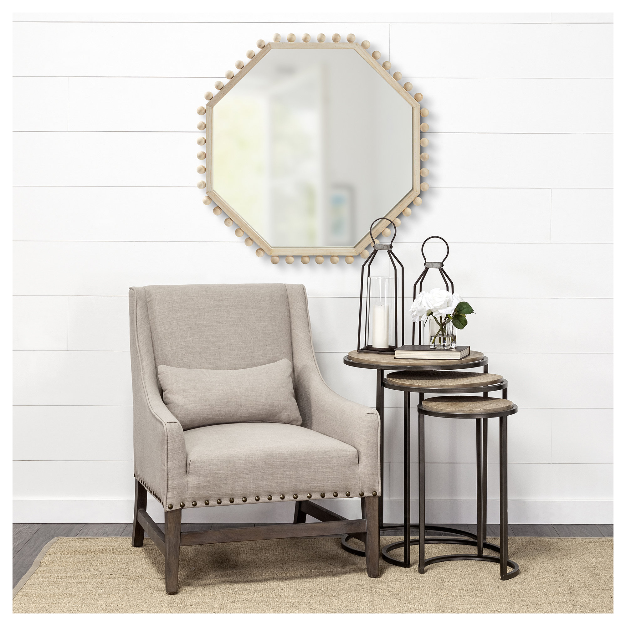 Waltham Solid Wood Octagon Mirror, Natural