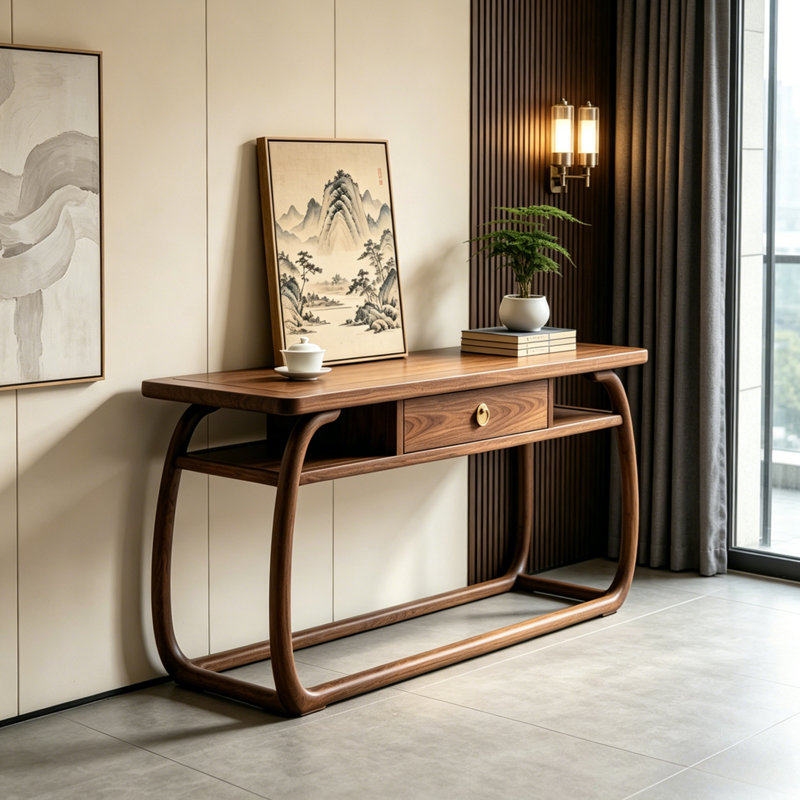 Console brune de style chinois rétro, 35.4" H x 55.1" W x 15.7" D