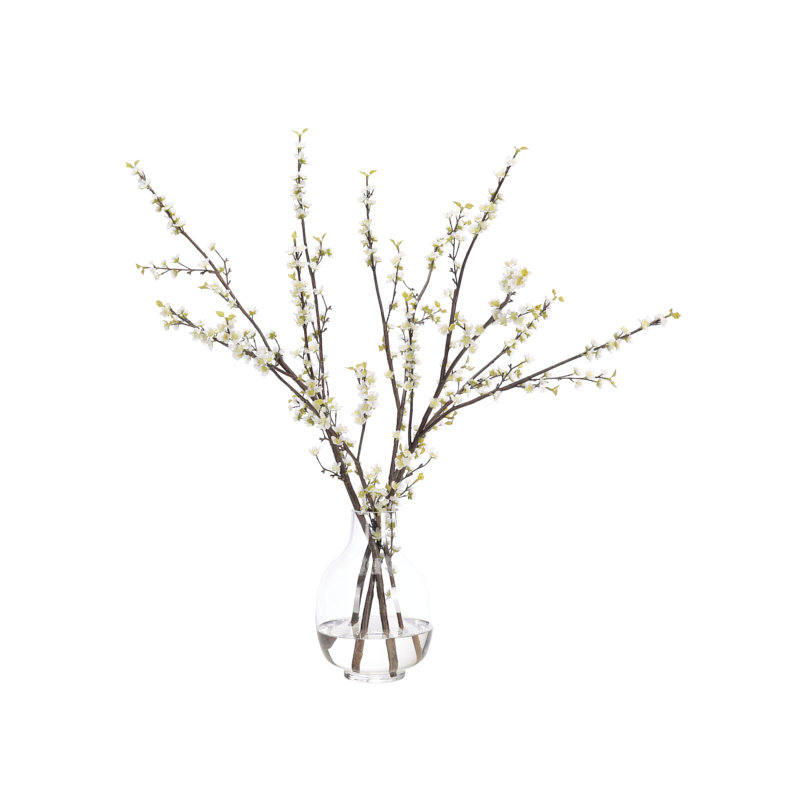 Plum Blossom, White, Glass Bulb Vase, 31wx23dx31h