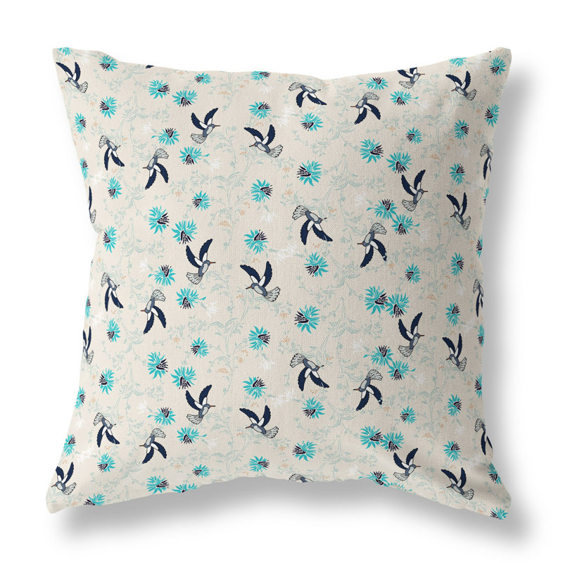 Coussin réversible Songbird Flora Parade, H 16 po x l 16 po, Beige / bleu sarcelle / indigo