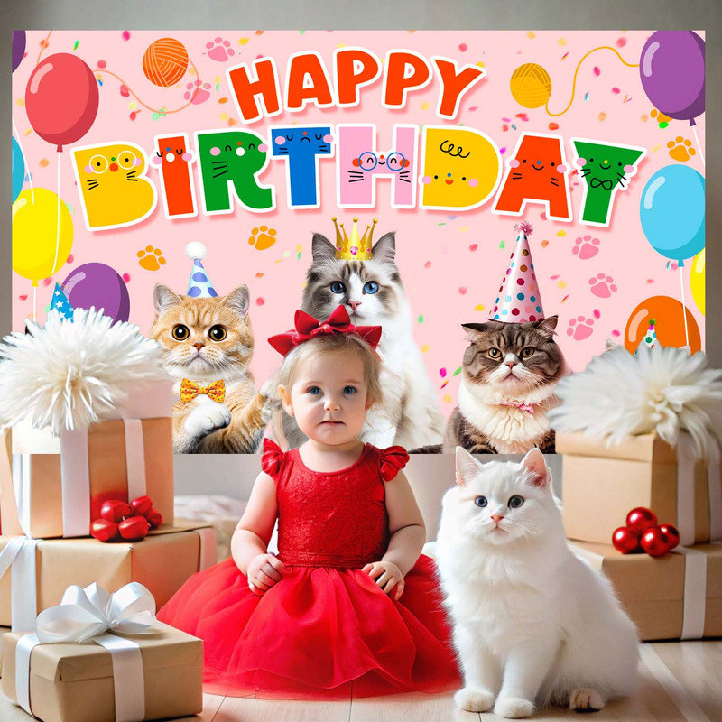 Cat Party Decorations, 71'' x 43'' Cat Birthday Backdrop