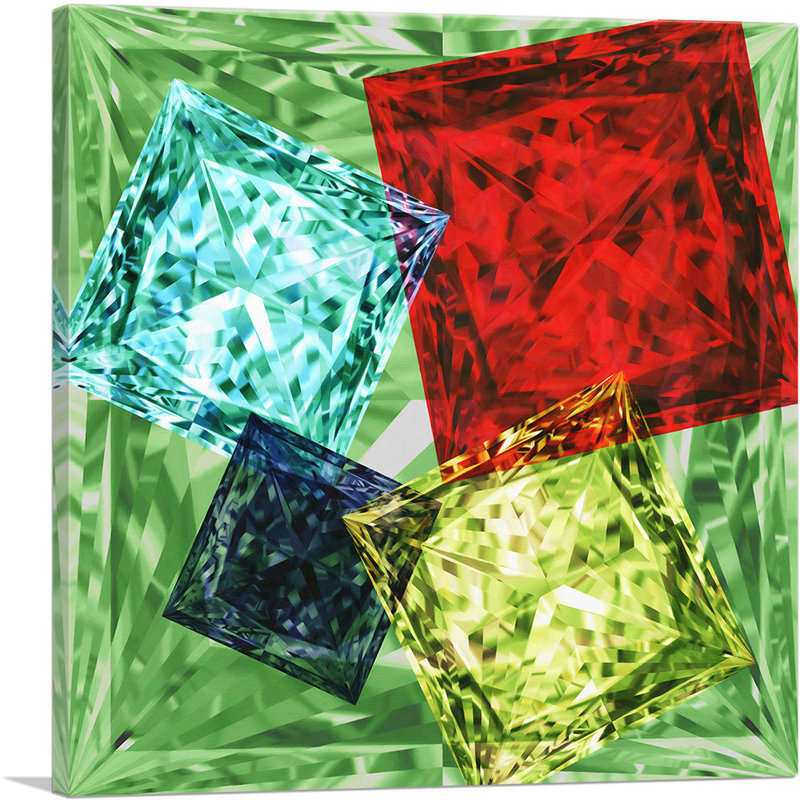 Lime vert, rouge, bleu, princesse, diamant taillé, impression sur toile tendue, H 18 po x l 18 po x P 0,75 po