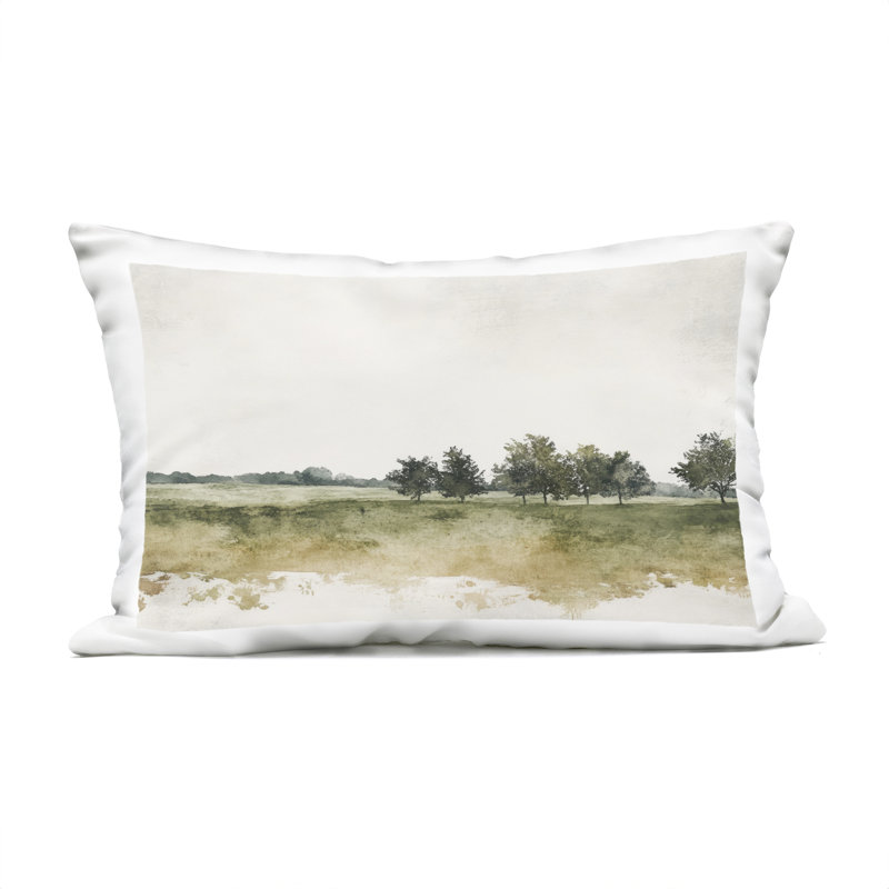 Earthy Still Woodland Outdoor Printed Pillow design by Mona Grace, Green Woodland, Rectangle 14"H x 20"W