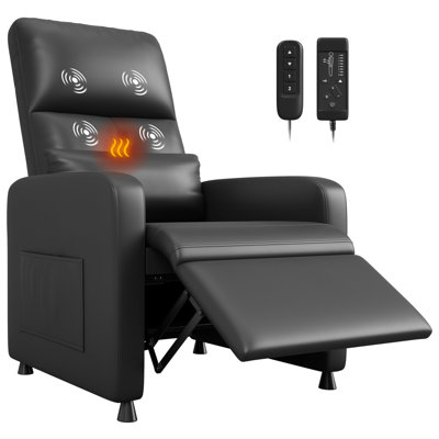 Fauteuil inclinable électrique avec massage et chaleur, canapé réglable en cuir PU avec télécommande mémoire, port USB et poches latérales