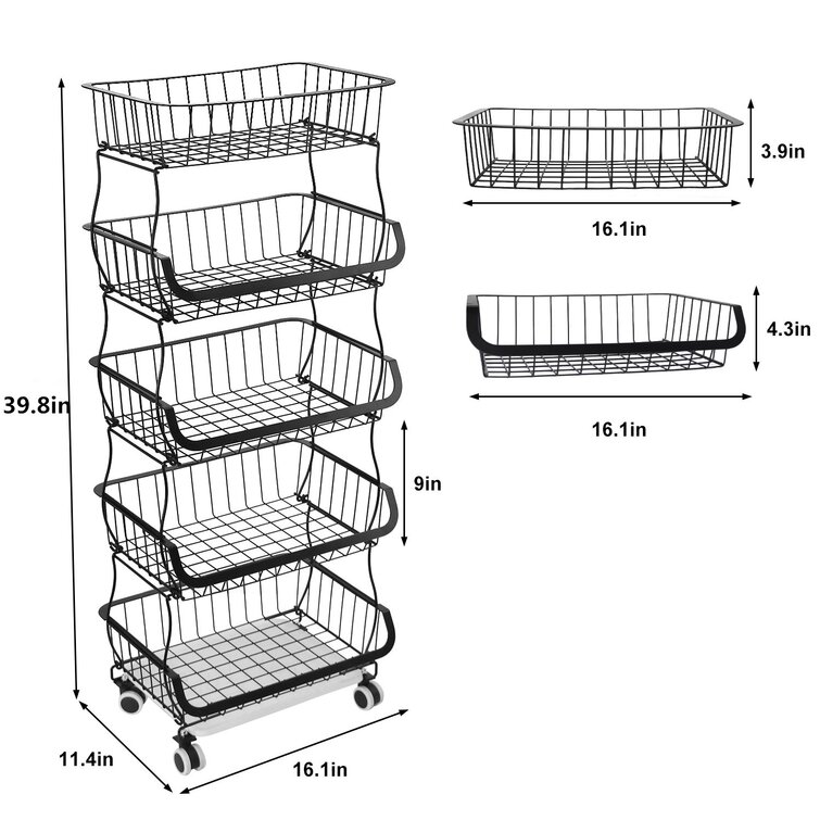 6 Tiers Rolling Metal Stackable Vegetable Fruit Basket Utility Cart Rack Storage Organizer Trolley POPLARBOX