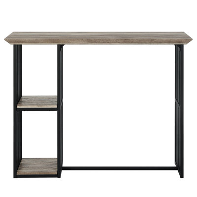 Industrial Style Counter Height Table - 2 Shelves, Oak And Sandy Black For A Bold Statement Display With Finish Shelves In