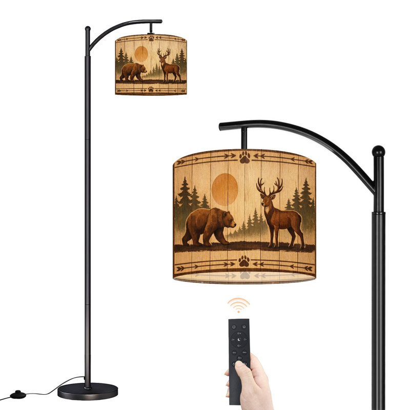 Lampe sur pied à arc avec abat-jour réglable Ours en bois de pin rustique Lampe sur pied en bois Sun