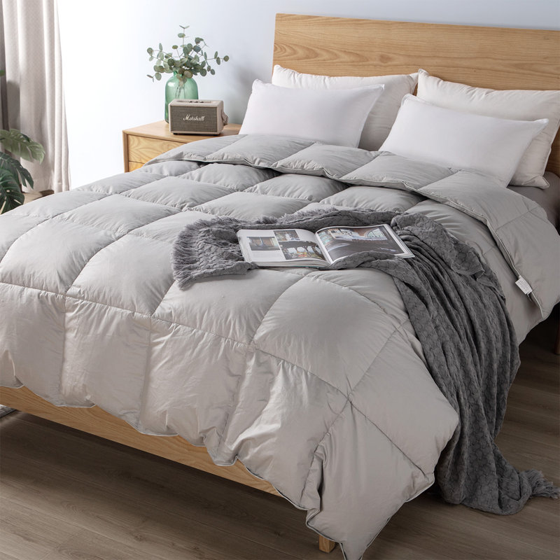 Cotton Baffle Box Stitch Comforter, California King Comforter, Light Gray