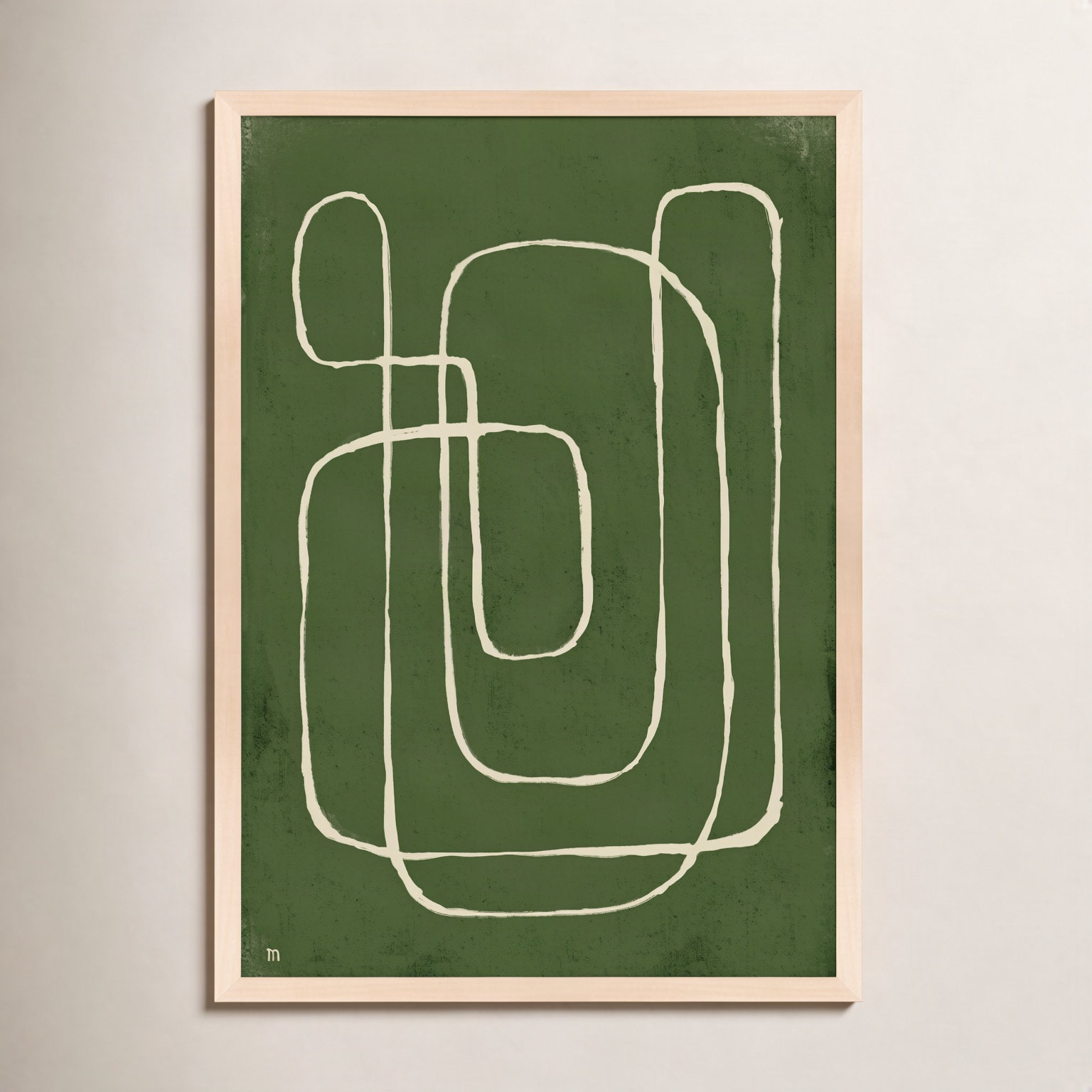 Line Works 2 Painting, 30" H x 21" W x 1.25" D, Maple Framed Paper