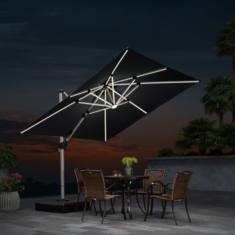 Square Cantilever Parasol with Lights, 274cm H x 330cm W x 330cm D, Grey