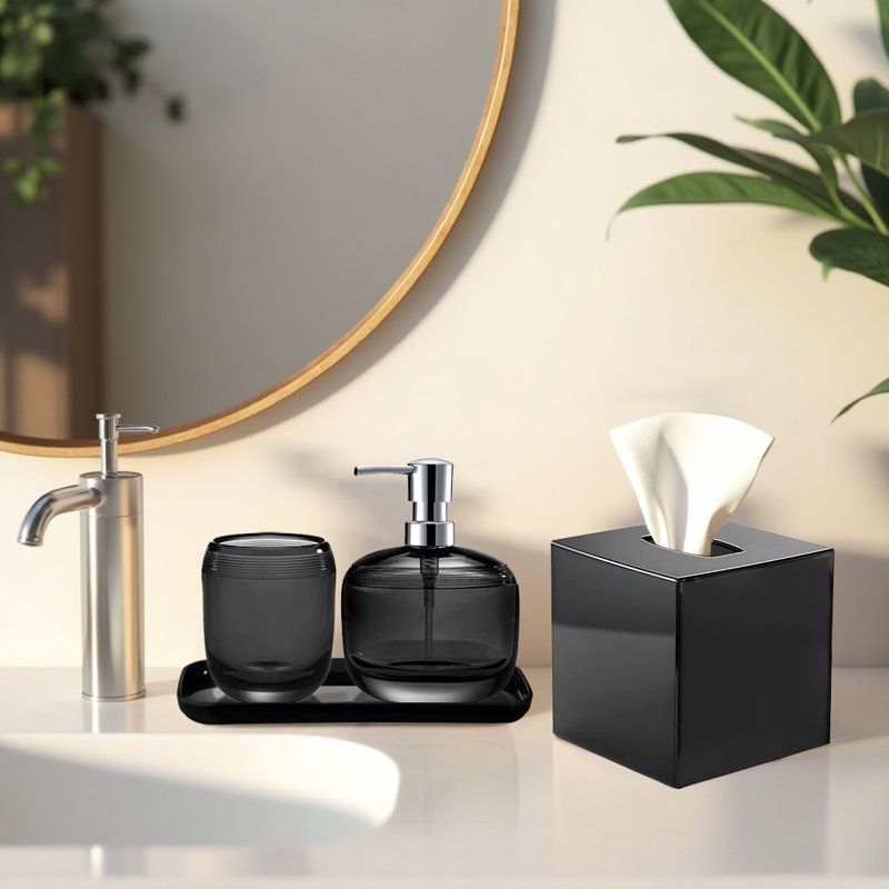 Ensemble de 4 accessoires de salle de bain Aurik, Noir Boutique