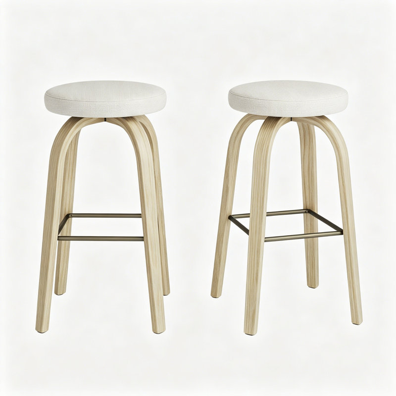Ensemble de 2 chaises pivotantes avec pieds en bois robustes et repose-pieds en métal, Beige