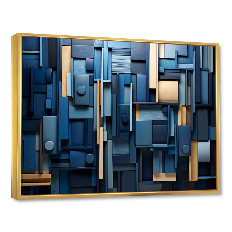 «Blue Behemoths Modern Skycrapers II», reproduction sur toile, H 12 po x l 20 po x P 1 po, Cadre flottant doré