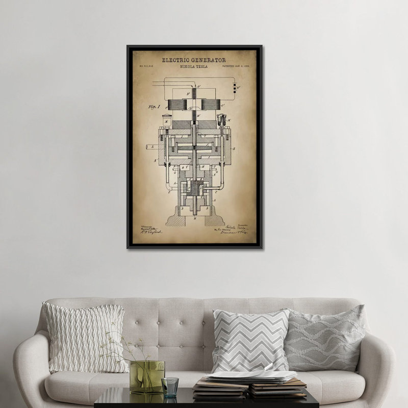 «Tesla Electric Generator», impression sur toile, H 26 po x l 18 po x P 1,5 po, Toile avec cadre noir, Pas de tapis