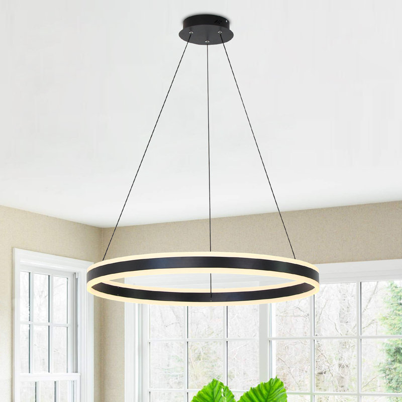 Luminaire suspendu à DEL Dilnoza, Noir mat, 59" H x 31.4" W x 31.4" D