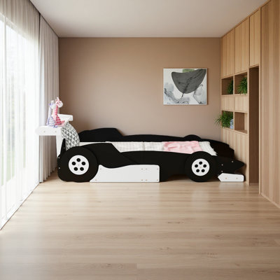 Twin Size Race Car-Shaped Platform Bed With Wheels,