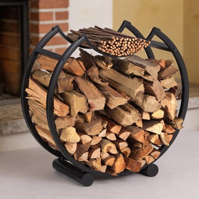 Range-bûches d'intérieur de 58 cm, support à bûches en métal pour foyer, rangement de bûches au design arqué, porte-bûches durable et peu encombrant, idéal pour les feux de camp à l'extérieur, solution de décoration rustique pour la maison