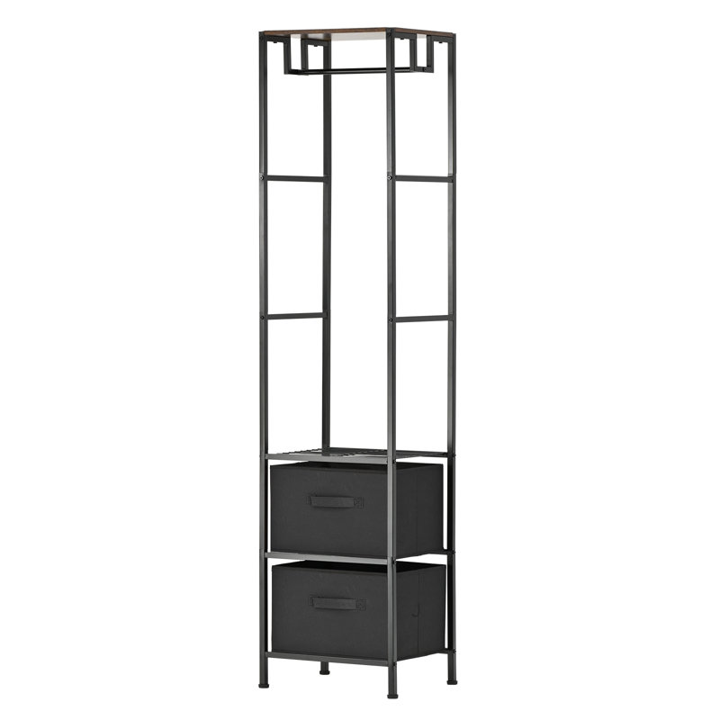 Metal Clothes Rack, Freestanding Garment Rack for Small Space, 2 Fabric Drawers, Black, Black