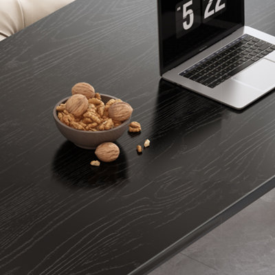 Long bureau de travail en bois massif noir pour la maison