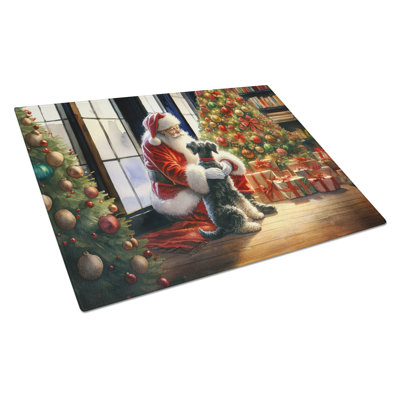 Schnauzer and Santa Claus Glass Cutting Board