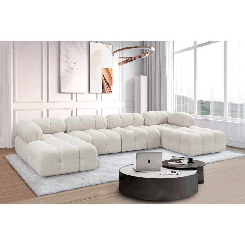 Canapé modulaire Ames 136 po Ames, Tissu crème bouclé