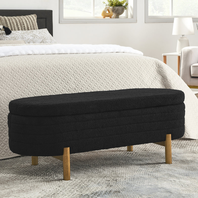 Mousse avec rangement et pieds en bois d'hévéa stables - polyvalente pour diverses pièces, banc décoratif à cadre fait à la main pour hôtels, siège et tabouret de pied, charge de 250 lb