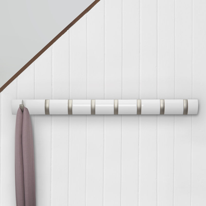Flip Solid Wood Wall 8 - Hook Wall Mounted Coat Rack, White
