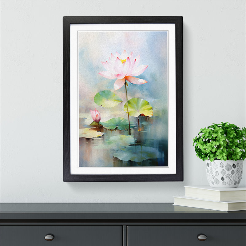 Lotus Flower Impressionism - Framed Print, Black Framed, 64cm H x 46cm W x 2cm D