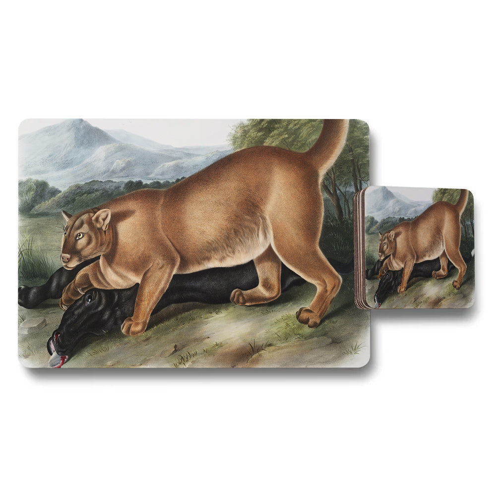 Placemat And Coaster Set With Mountain Lion Artwork