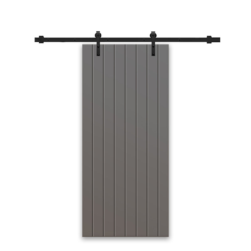 Porte de grange en bois manufacturé à panneaux avec trousse de quincaillerie d'installation, 30 po x 84 po, Gris clair