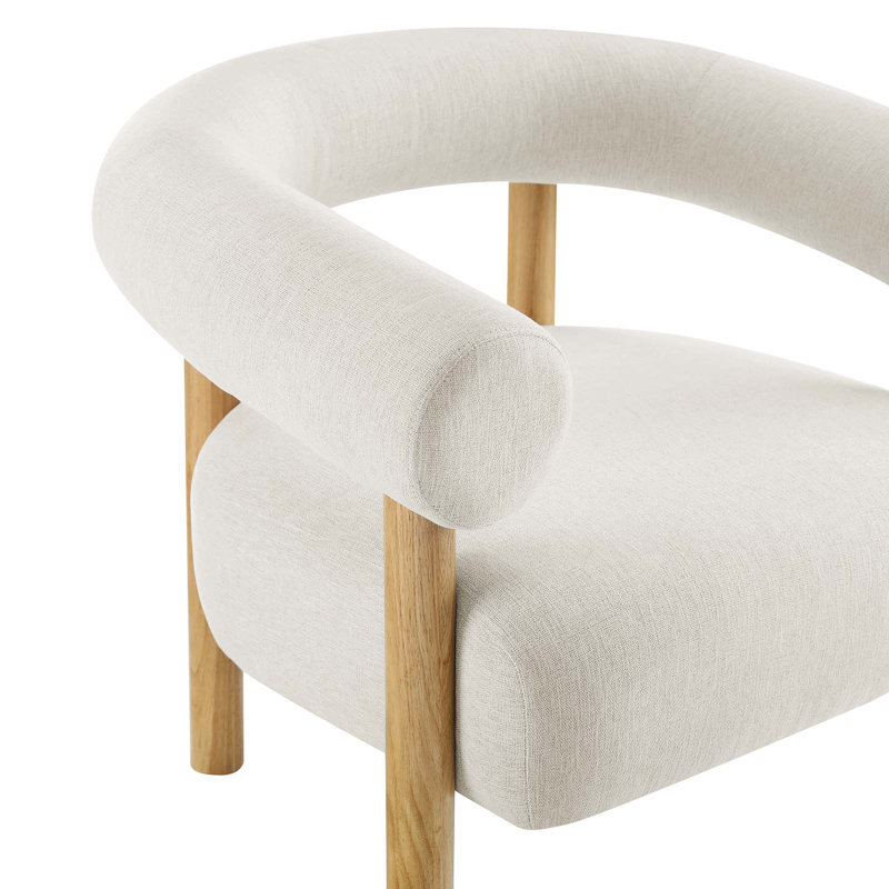 Ivory Natural Upholstered Leather Accent Chair with Wooden Legs