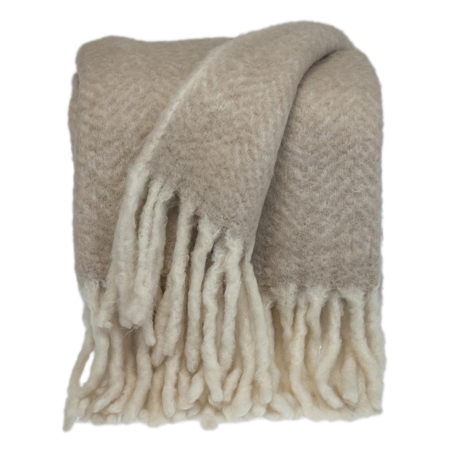 Ixia Knit Wool Blend Throw Blanket, Ivory