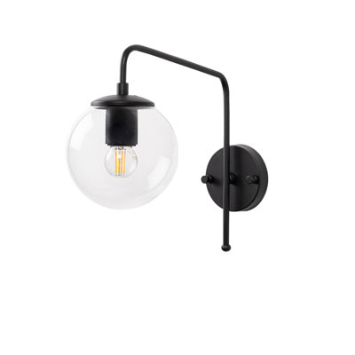 Lampe murale moderne, noir et blanc, 11,8 po x 12,6 po x 12,6 po | Corps en métal durable avec capuchon en verre | Douille E14, 40 W maximum (ampoule non incluse) | Design industriel et scandinave pour une décoration intérieure contemporaine