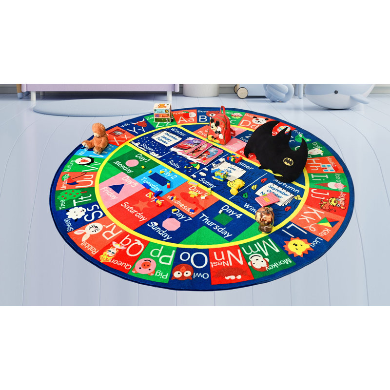 Tapis éducatif rouge / bleu / vert, Rond 5 pi