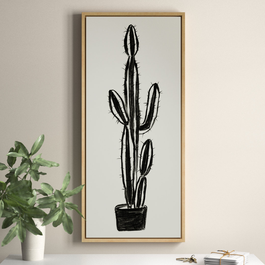 664 Cactus In Pot BW by Teju Reval Framed Canvas Wall Art Print Corrigan Studio®
