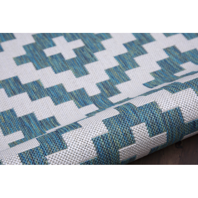 Tapis bleu sarcelle intérieur / extérieur Menefee, Rectangle 5 pi x 7 pi