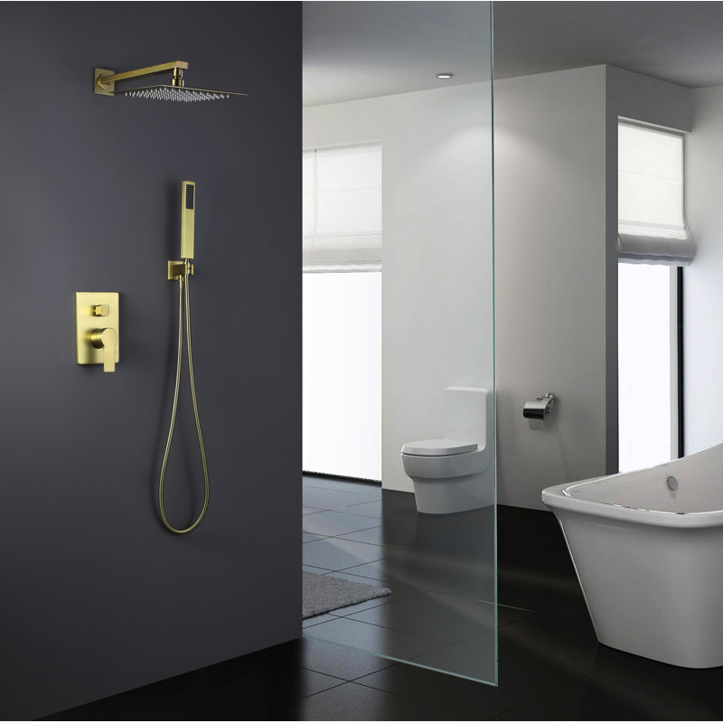 Complete Shower System with Rough in-Valve,  Brushed Gold
