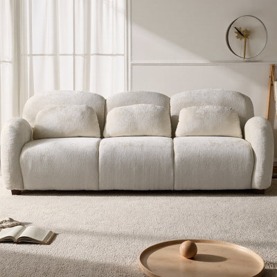 78" Modern 3-Seater Boucle Sofa with 3 Pillows, Petal-Inspired Upholstered Couch with High-Resilience Foam and Sturdy Wood Frame, Beige Sofa for Bedroom