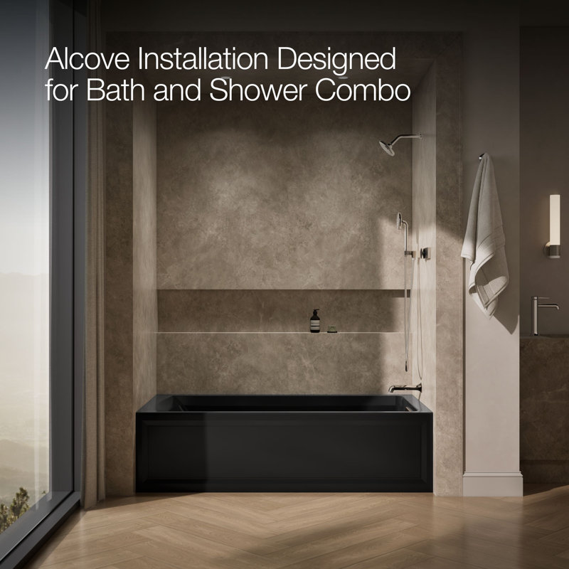 Archer® Alcove 72" x 36" Whirpool Bathtub, Black, Right